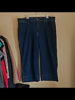 LOFT Dark Blue Cropped Wide-Leg Jeans Capri